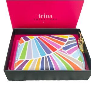Trina Turk Zip Around Wallet Faux Leather Multi Color Abstract NWT 8" x 4"